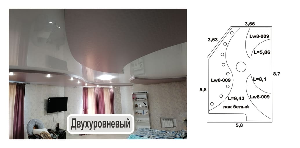 Большой двухуровневый потолок для спальни - 45,1 кв.м.