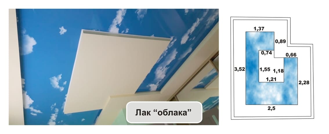 Потолок «Облака» со вставкой в гипсокартон для спальни 15 кв.м. - Элит Стиль